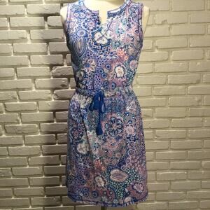 Talbots Jersey Tie Waist Blue Paisley Print Sleeveless Small Petite